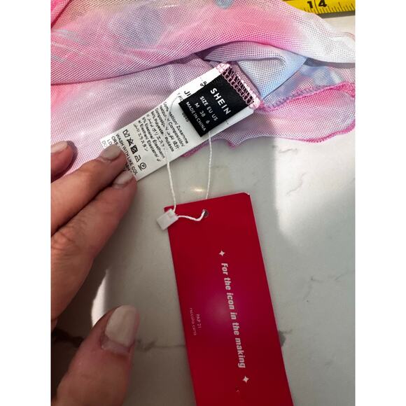 Shein NWT Mesh Long Sleeve Butterfly Print Top Pink Blue Y2K Aesthetic Medium - Picture 8 of 8